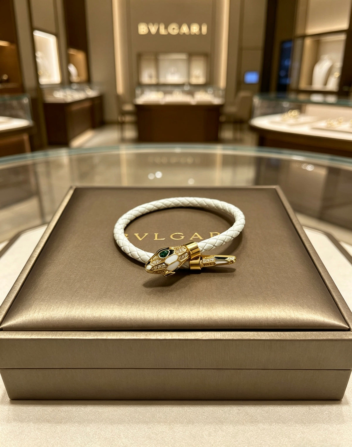 Geometric Emblem Braided Bracelet in Polished Metal-Tone – Design 017 side detail