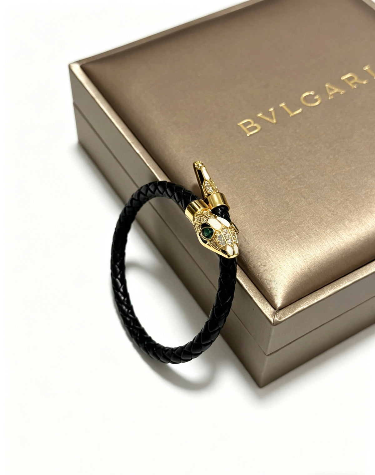 Geometric Emblem Braided Bracelet in Polished Metal-Tone – Design 014 main product view