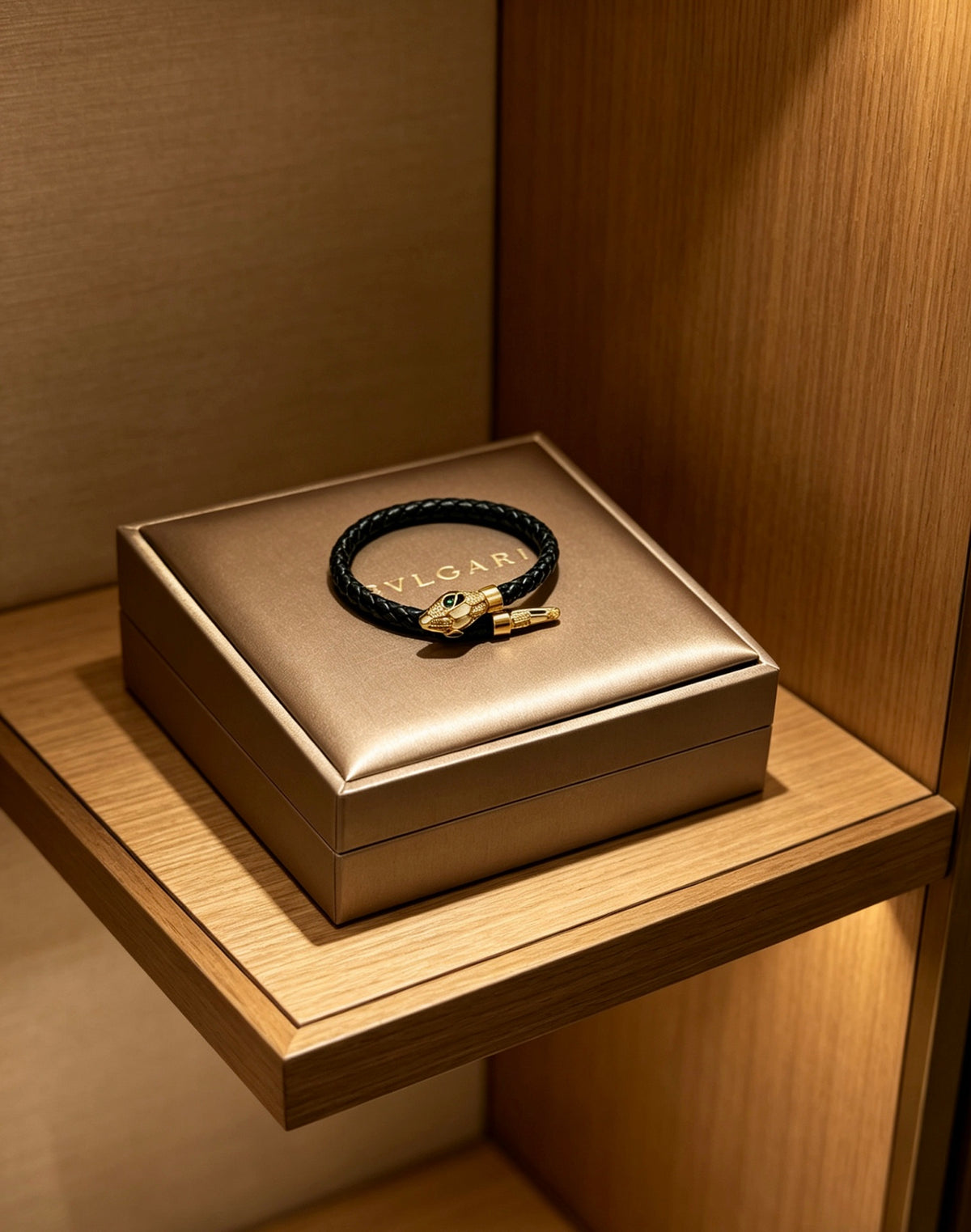 Geometric Emblem Braided Bracelet in Polished Metal-Tone – Design 014 front product view