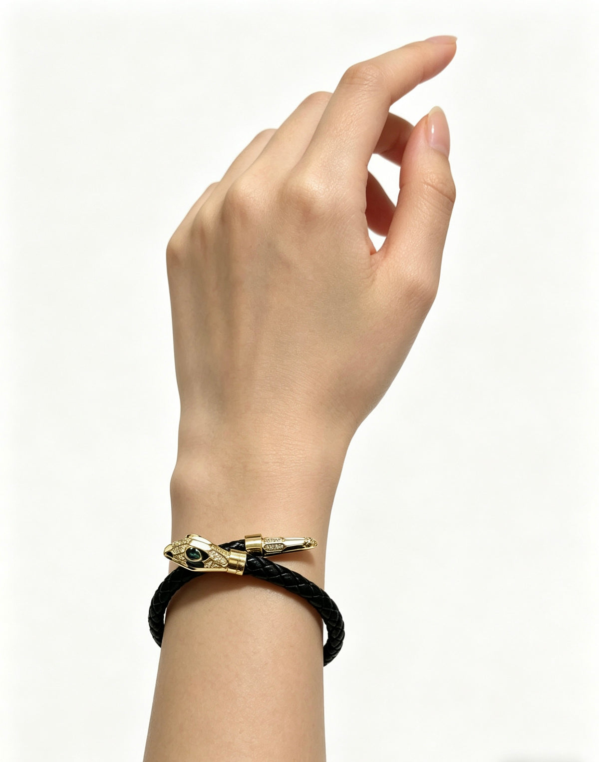 Geometric Emblem Braided Bracelet in Polished Metal-Tone – Design 014 styled product view
