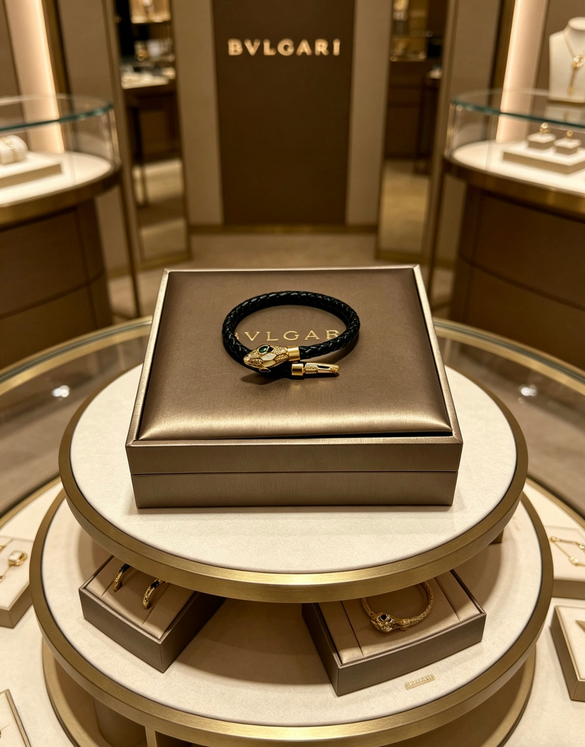 Geometric Emblem Braided Bracelet in Polished Metal-Tone – Design 014 detail view