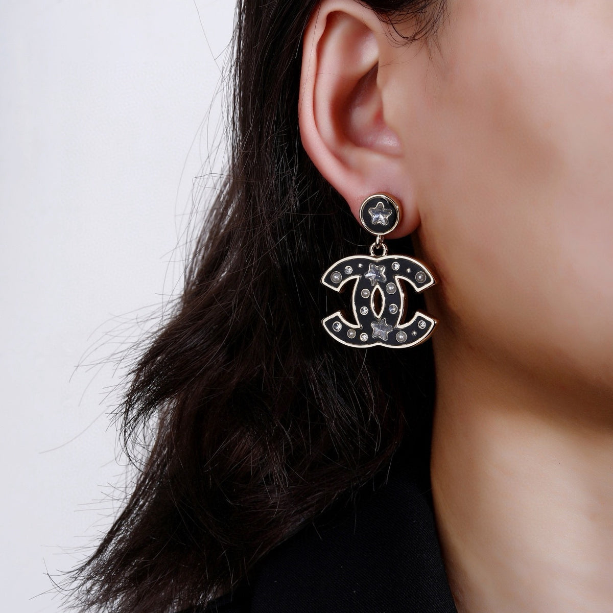Signature Emblem Statement Earrings in Polished Metal-Tone – Design 040 front product view