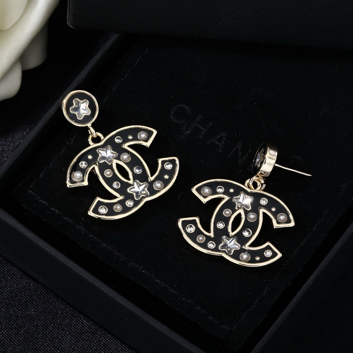 Signature Emblem Statement Earrings in Polished Metal-Tone – Design 040 detail view