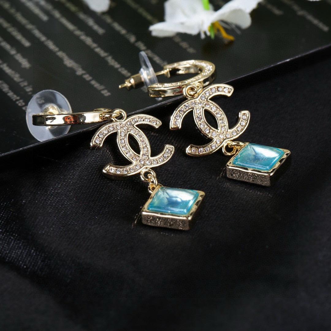 Double-C Emblem Crystal-Accent Statement Earrings – Design 026 main product view