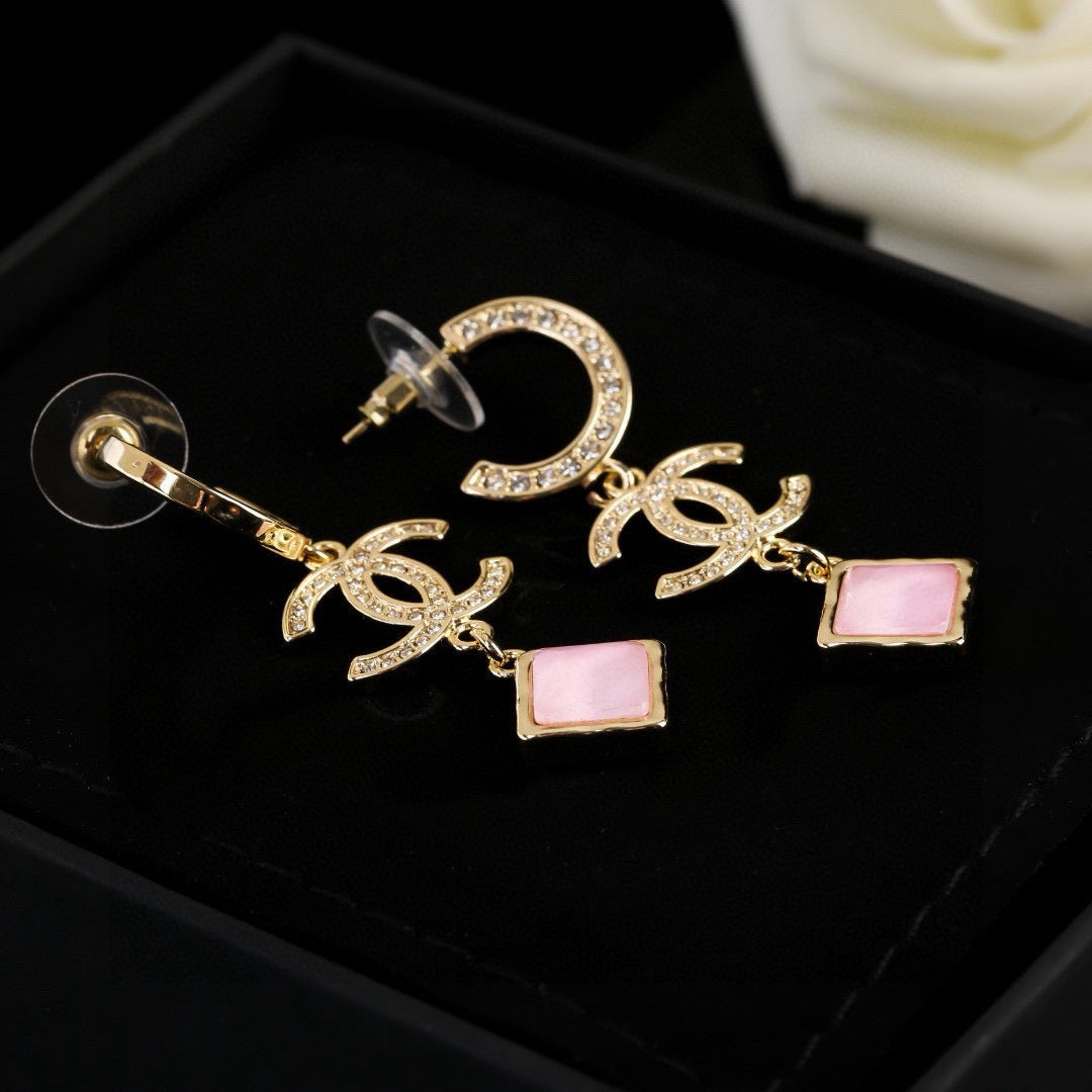 Double-C Emblem Crystal-Accent Statement Earrings – Design 026 styled product view