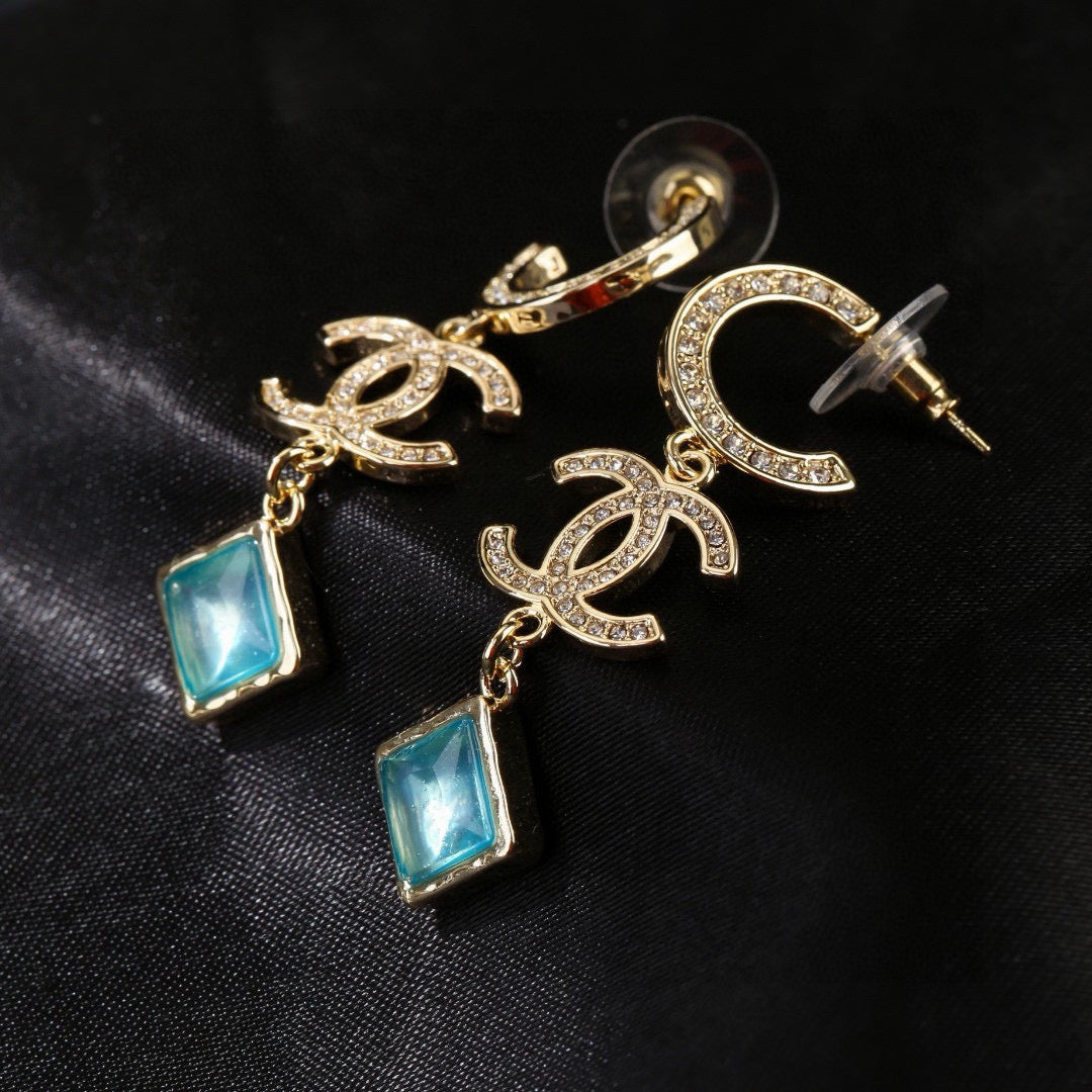 Double-C Emblem Crystal-Accent Statement Earrings – Design 026 front product view