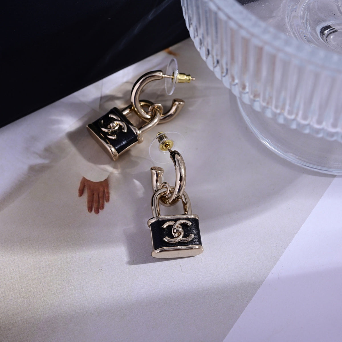 Signature Emblem Stud Earrings in Polished Metal-Tone – Design 086 side detail
