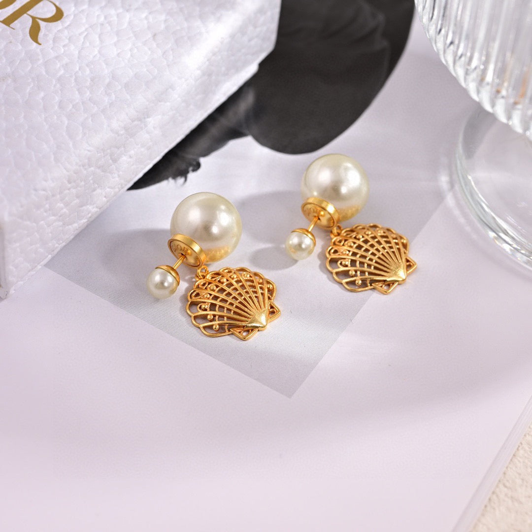 Graphic Letter Motif Statement Earrings in Polished Metal-Tone – Design 042 styled view