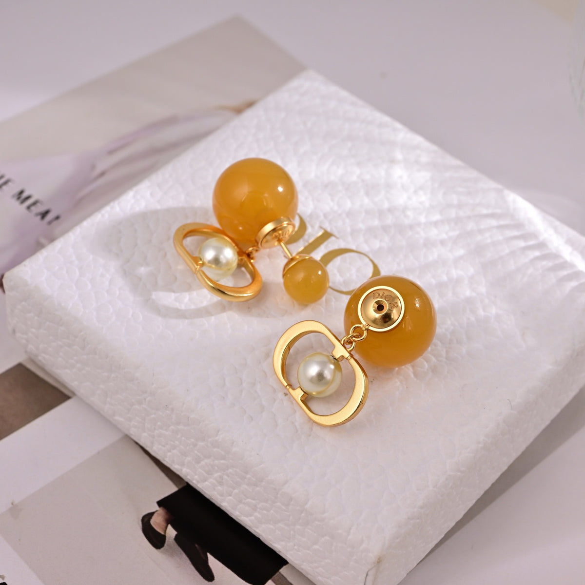 Graphic Letter Motif Statement Earrings in Polished Metal-Tone – Design 041 front view