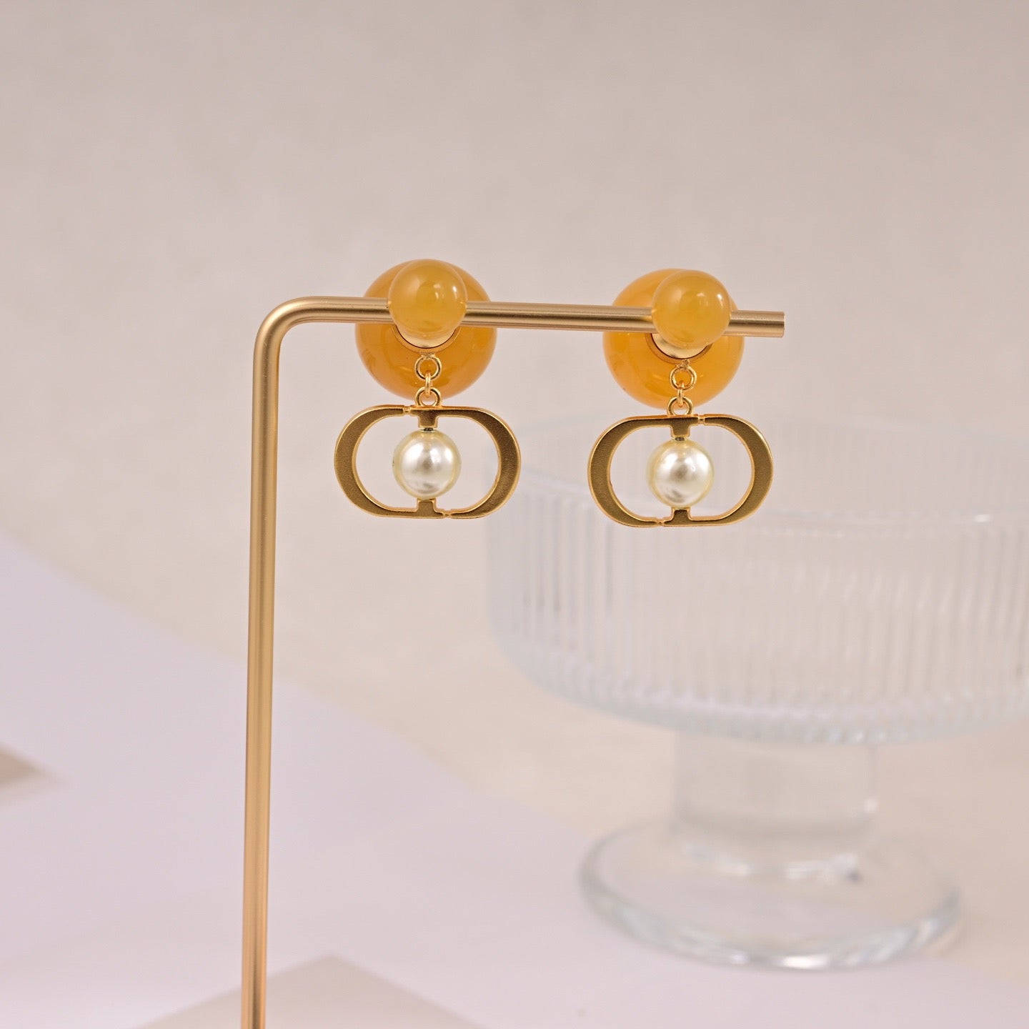 Graphic Letter Motif Statement Earrings in Polished Metal-Tone – Design 041 close-up detail