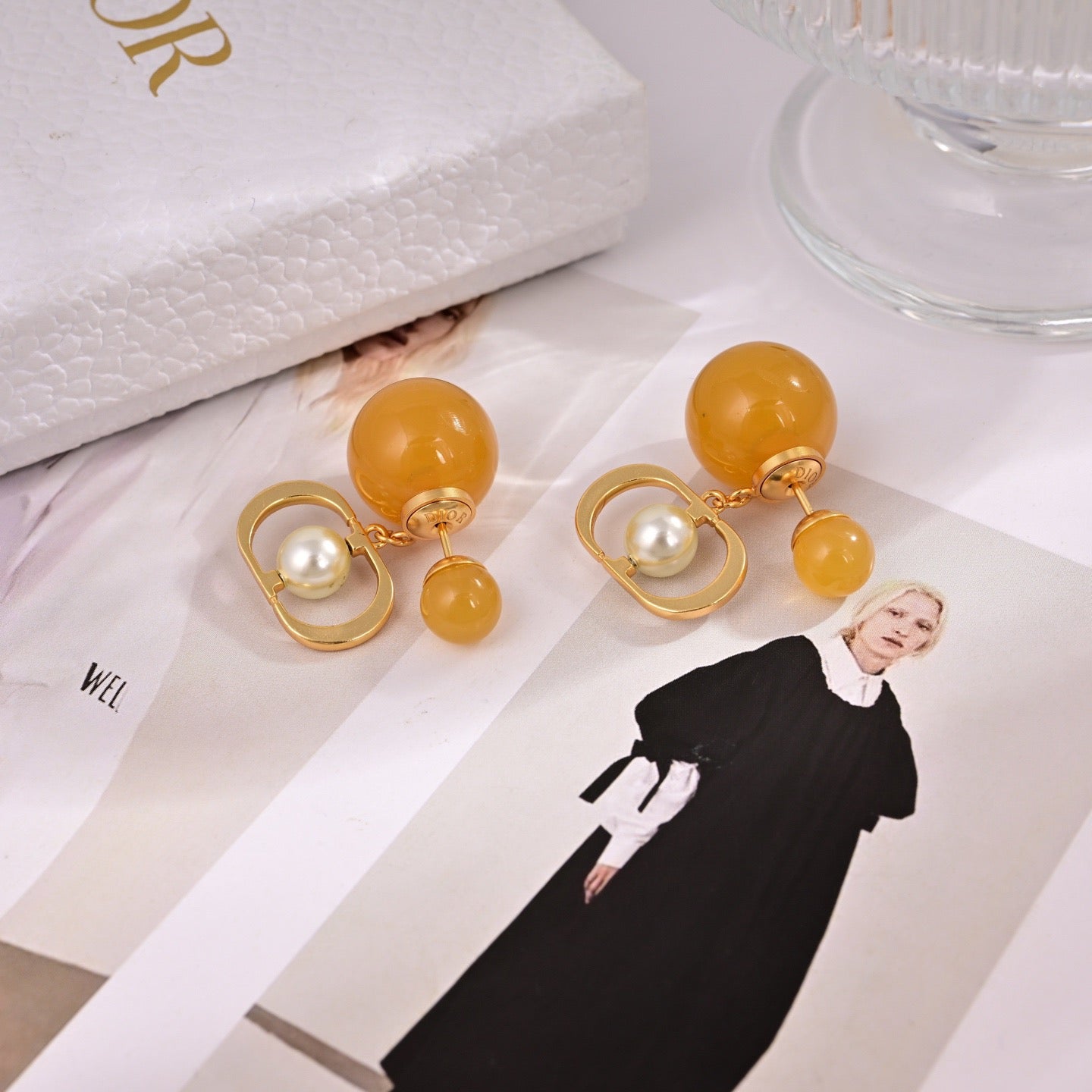 Graphic Letter Motif Statement Earrings in Polished Metal-Tone – Design 041 styled view