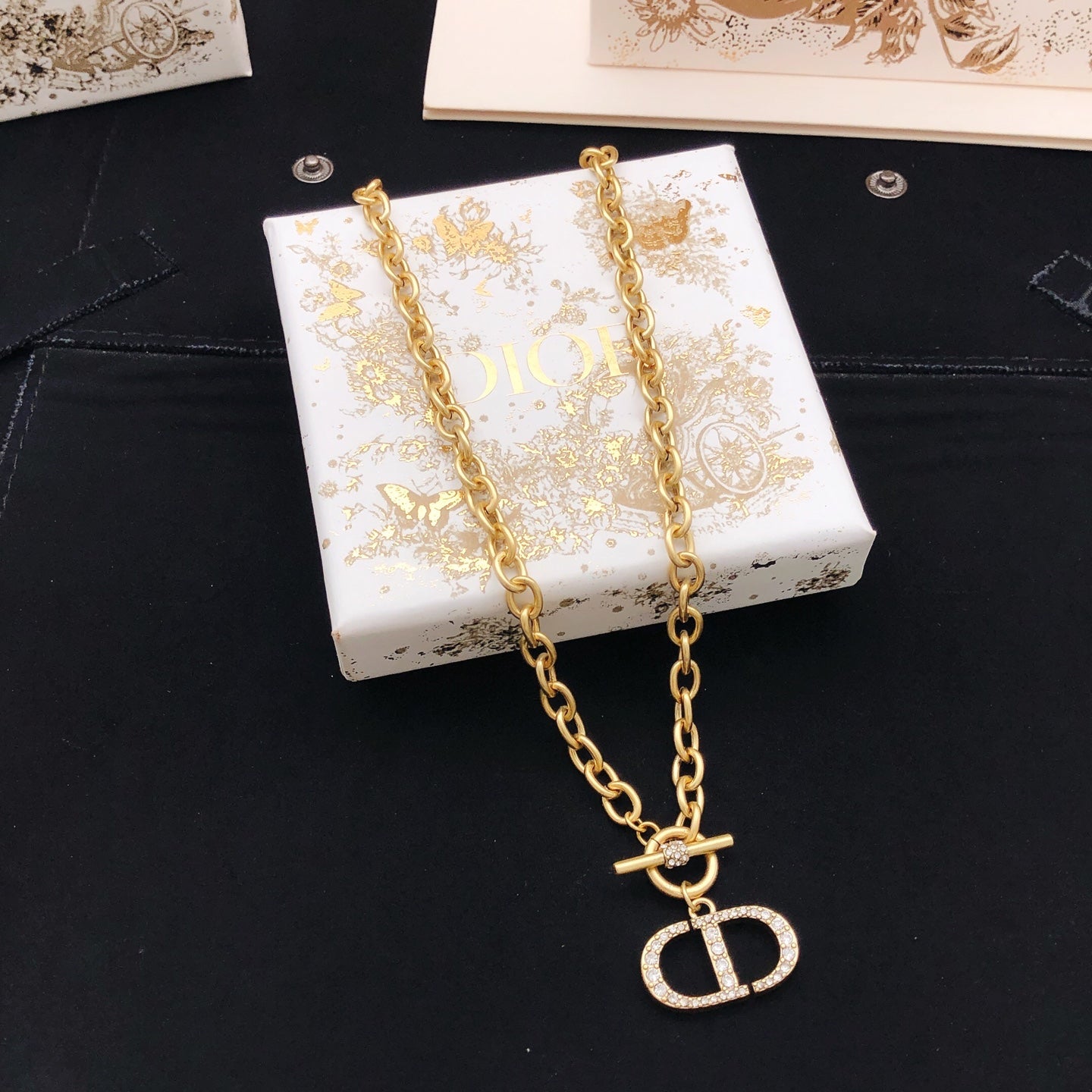 Graphic Letter Motif Pendant Necklace in Polished Metal-Tone with Crystal-Style Accents – Design 006 main product view