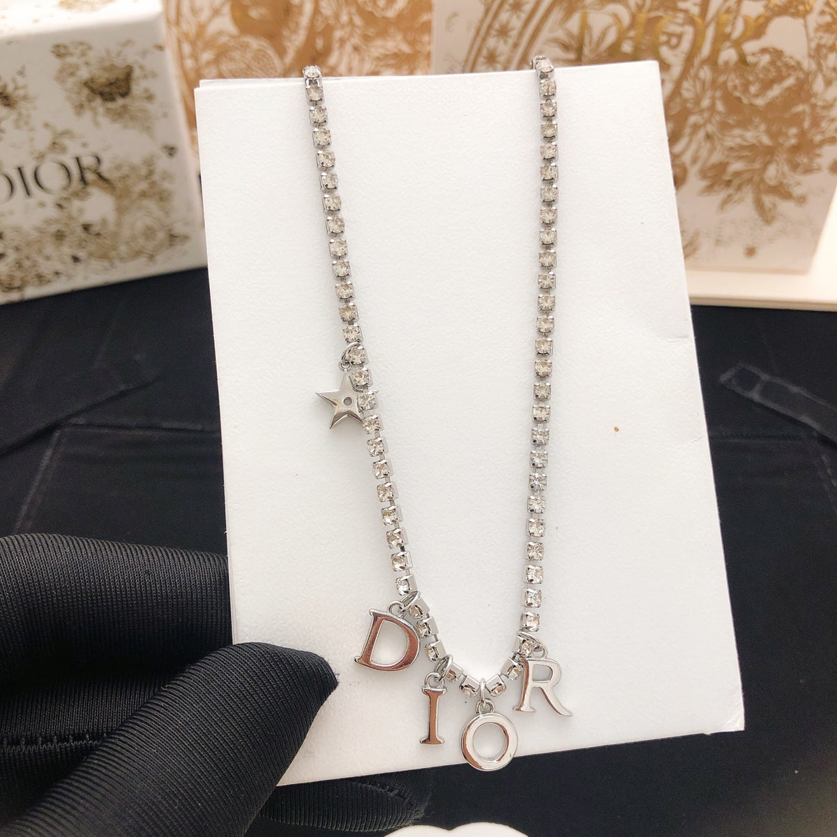 Star Motif Pendant Necklace in Polished Metal-Tone – Design 003 styled view
