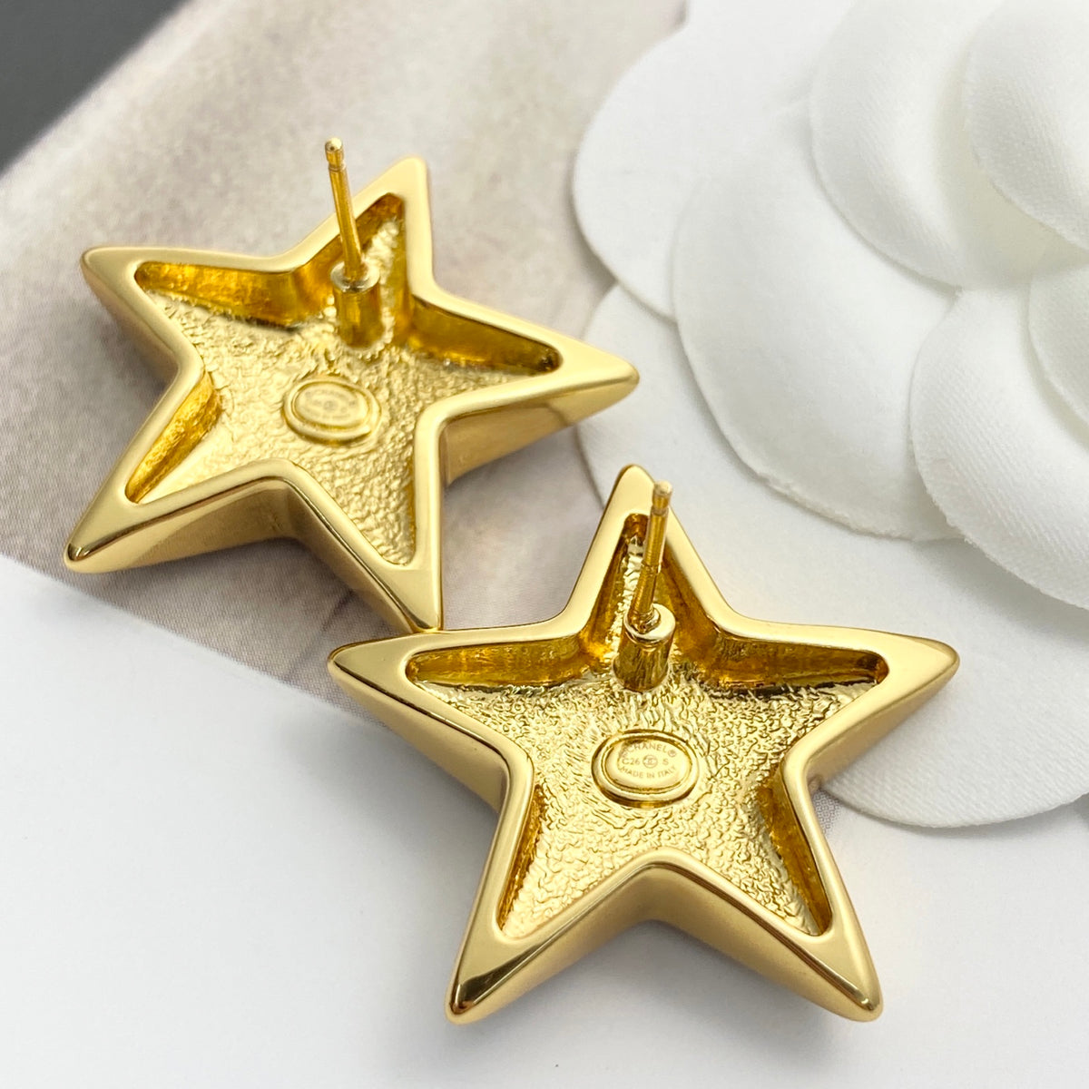 Double-C Emblem Crystal-Accent Stud Earrings – Star Detail – Design 003 main product view