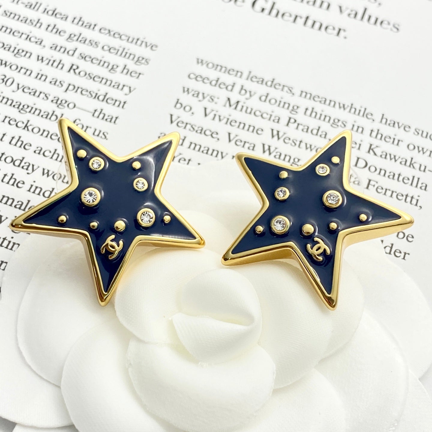 Double-C Emblem Crystal-Accent Stud Earrings – Star Detail – Design 003 styled product view