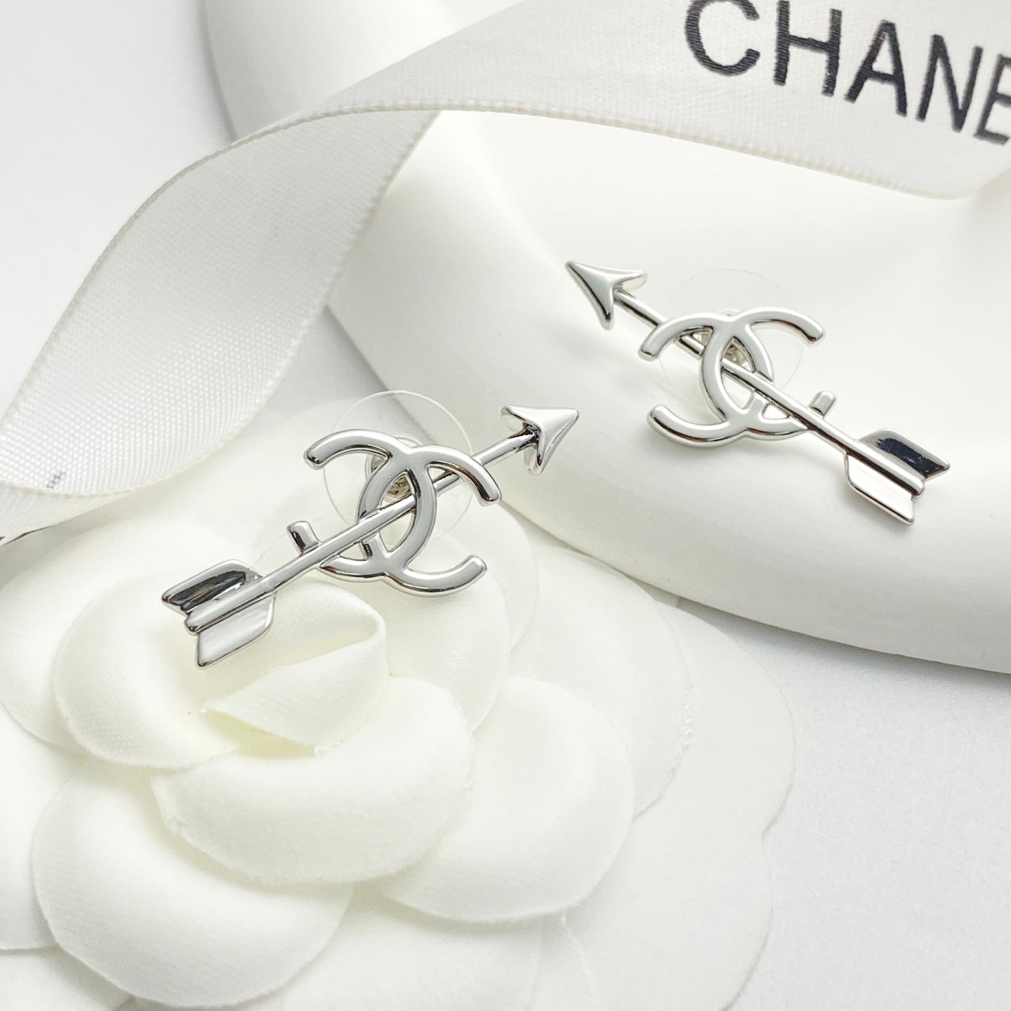 Double-C Emblem Stud Earrings in Silver-Tone – Design 008 main product view