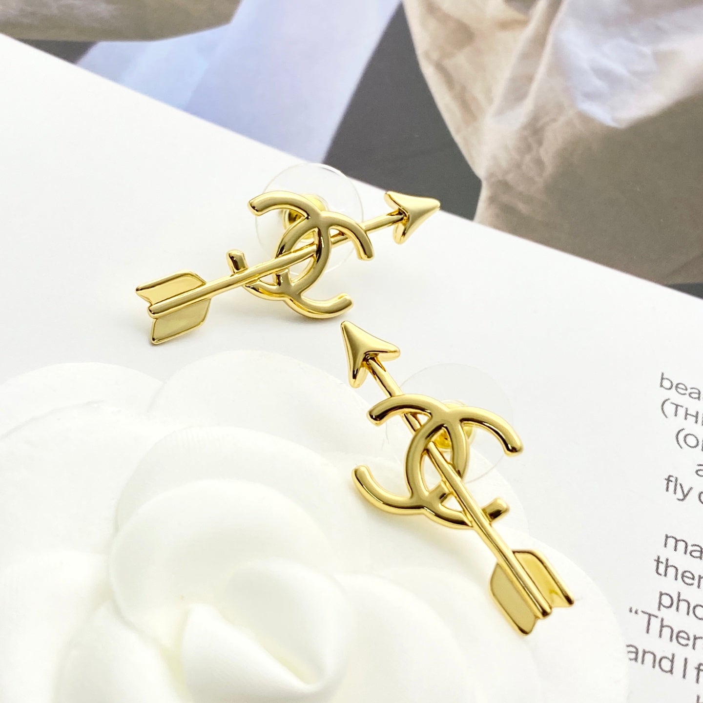 Double-C Emblem Stud Earrings in Gold-Tone – Design 027 styled product view