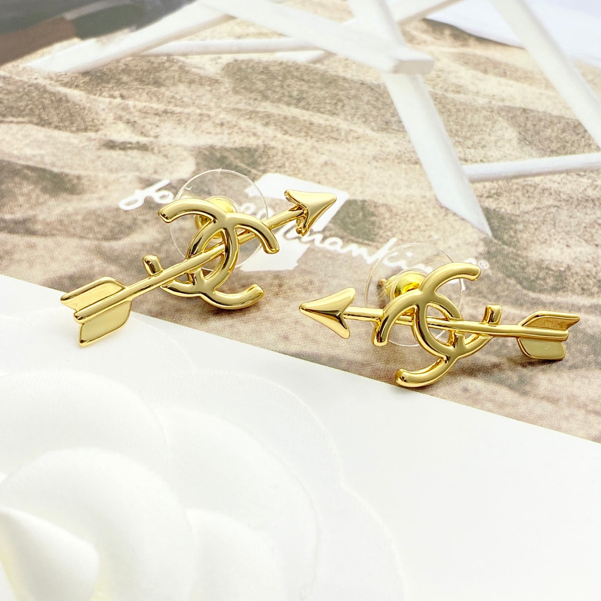 Double-C Emblem Stud Earrings in Gold-Tone – Design 027 main product view