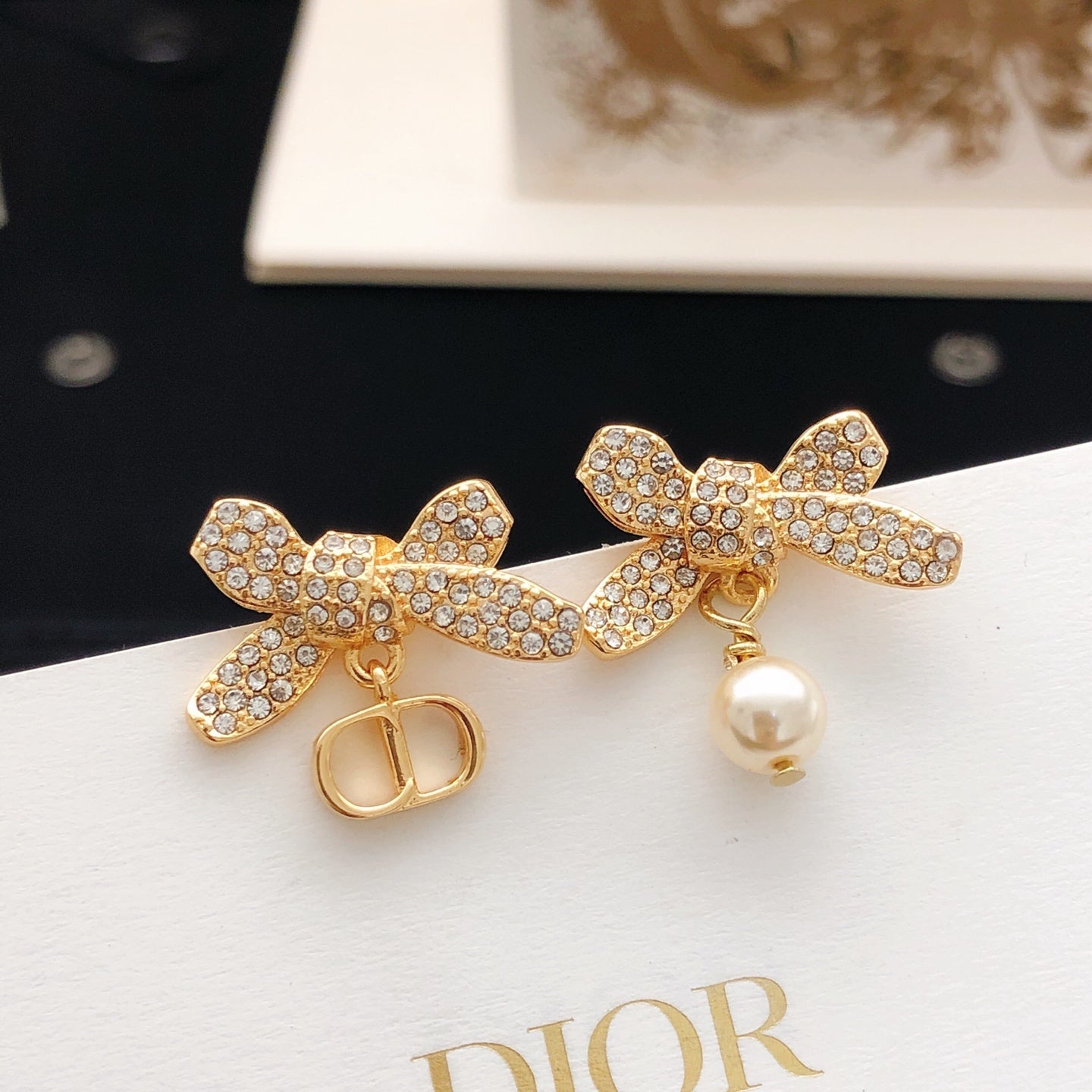 Bow & Butterfly Motif Stud Earrings in Rose-Gold-Tone main product view