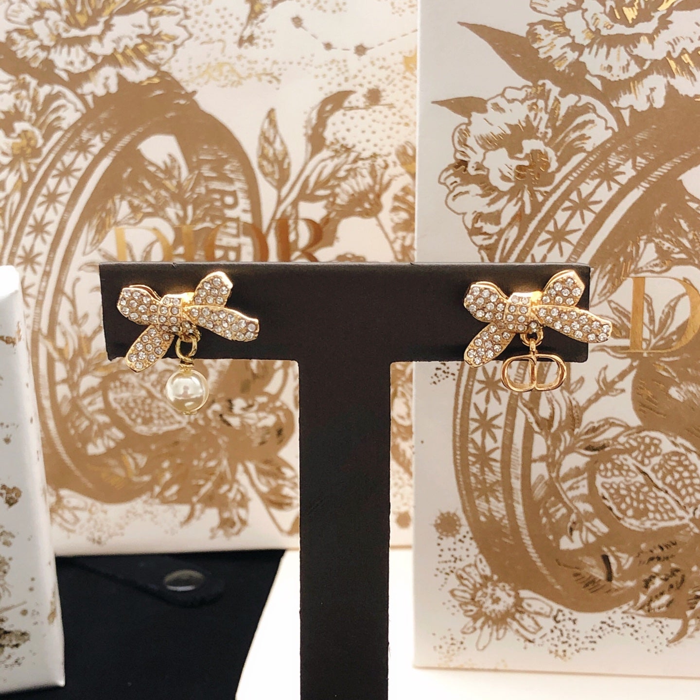 Bow & Butterfly Motif Stud Earrings in Rose-Gold-Tone main product view
