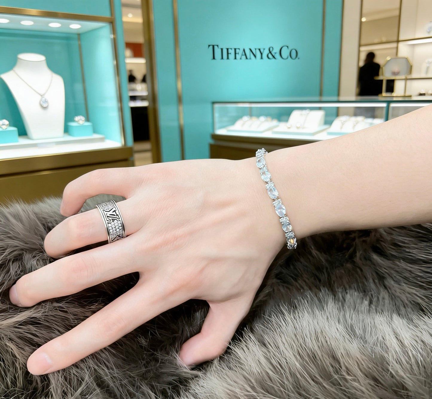 Floral Bracelet in Polished Metal-Tone – Crystal Detail detail view