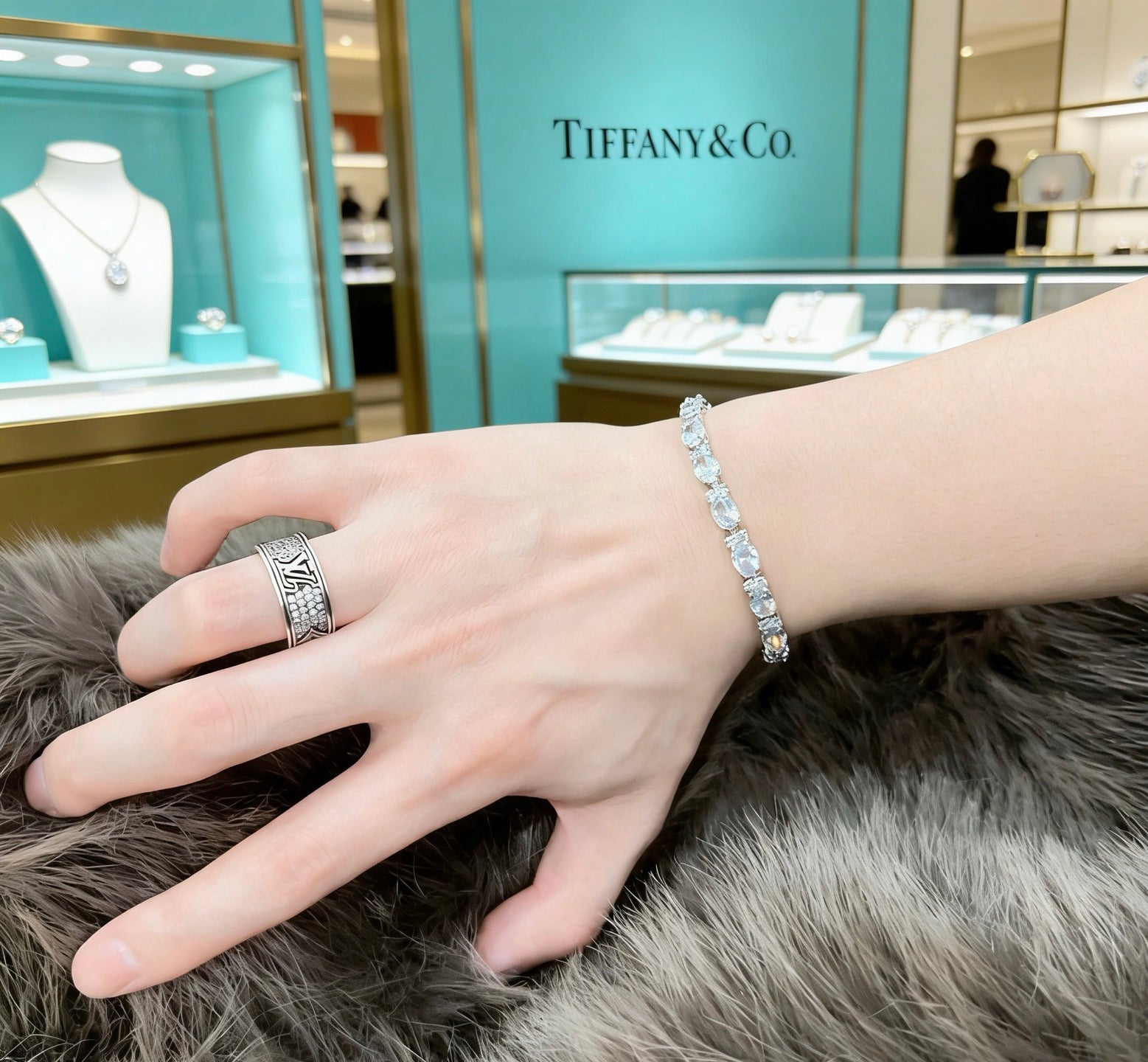 Floral Bracelet in Polished Metal-Tone – Crystal Detail detail view