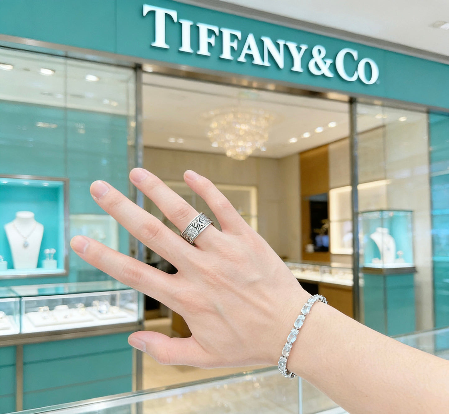 Floral Bracelet in Polished Metal-Tone – Crystal Detail side detail