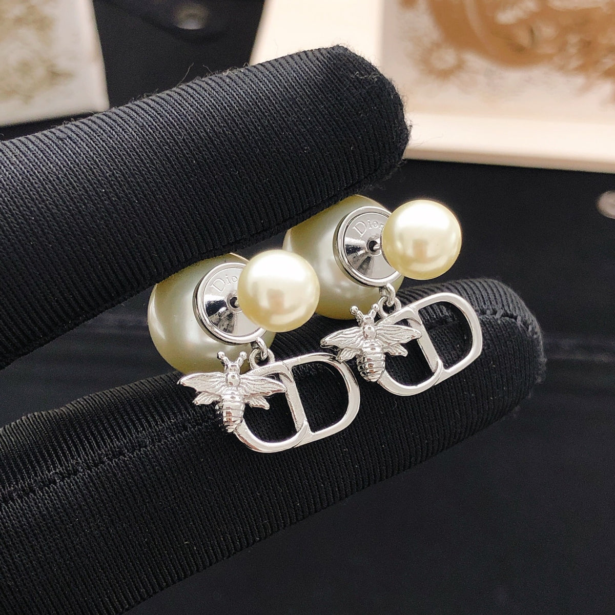 Bee Motif Stud Earrings in Polished Metal-Tone – Design 003 main product view