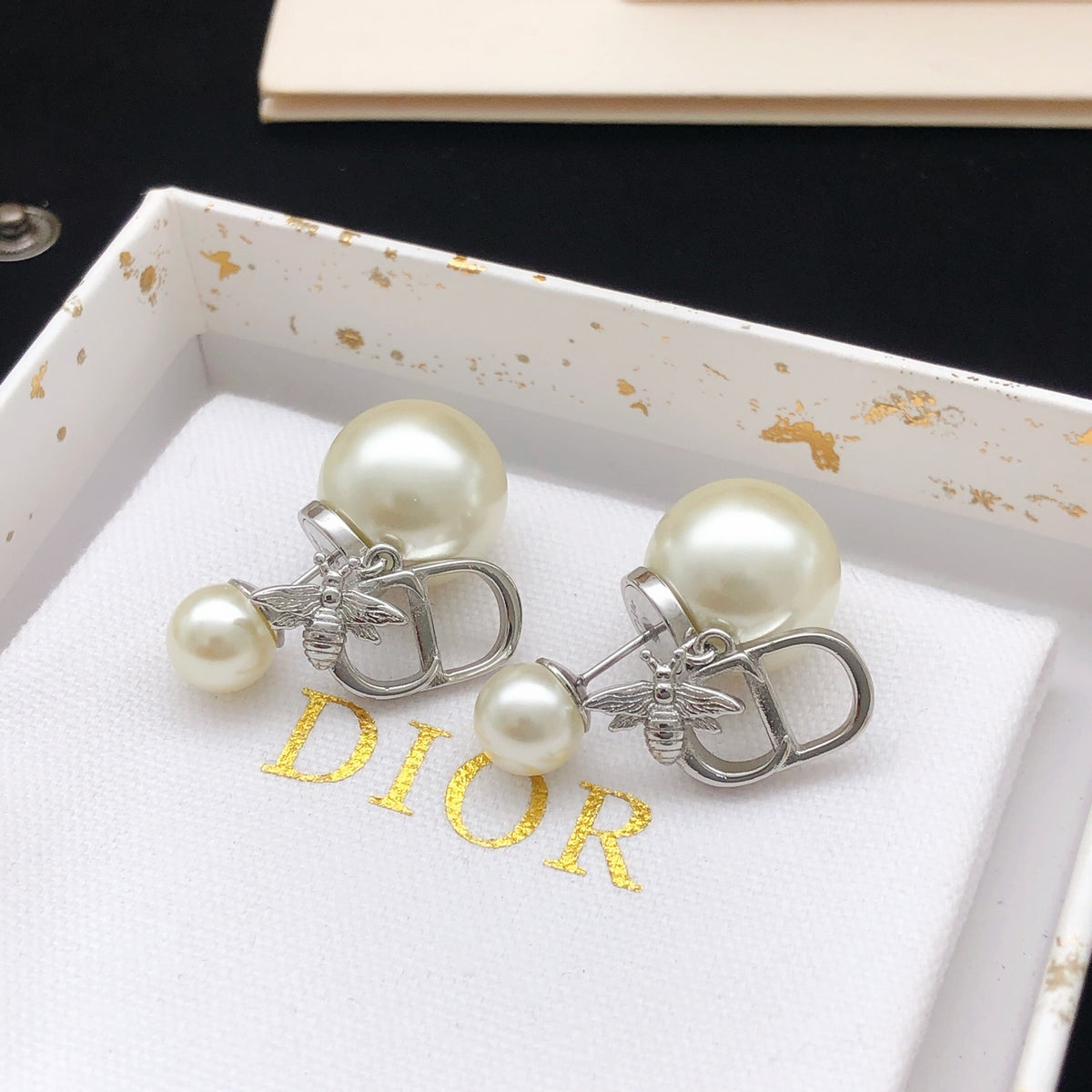 Bee Motif Stud Earrings in Polished Metal-Tone – Design 003 front view