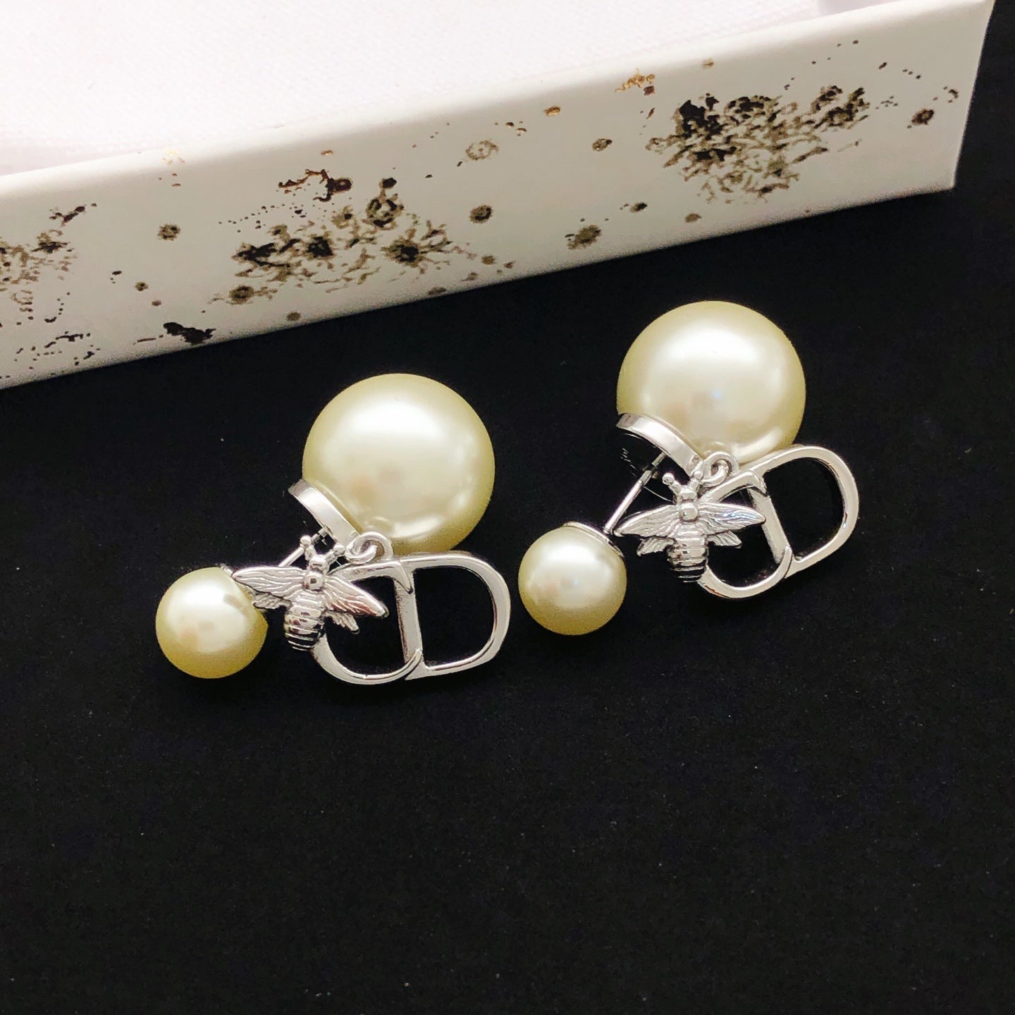 Bee Motif Stud Earrings in Polished Metal-Tone – Design 003 styled view