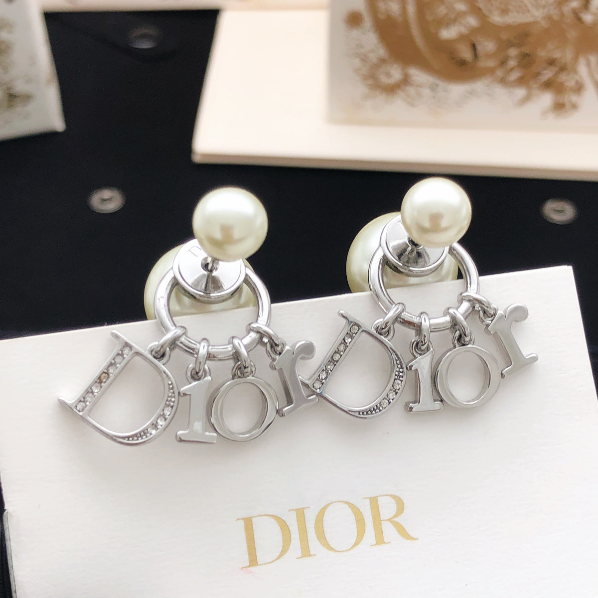 Graphic Letter Motif Stud Earrings in Silver-Tone – Design 004 detail view
