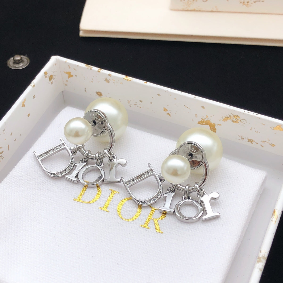 Graphic Letter Motif Stud Earrings in Silver-Tone – Design 004 side detail