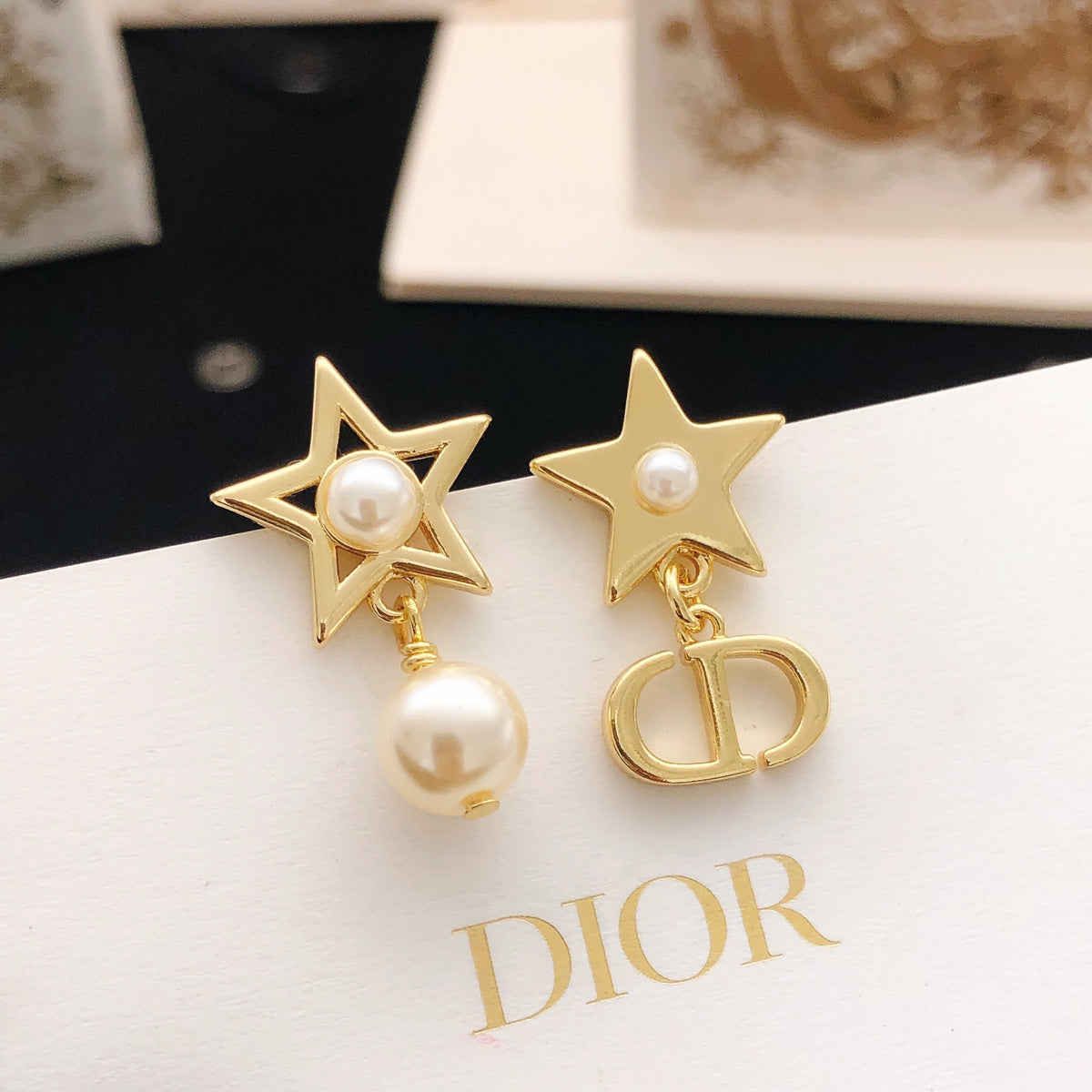 Star Motif Stud Earrings in Polished Metal-Tone – Design 007 styled view