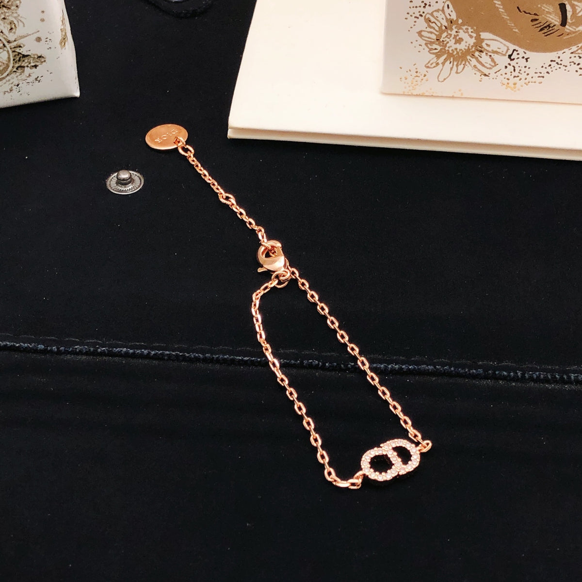 Floral Motif Statement Bracelet in Rose-Gold-Tone detail view