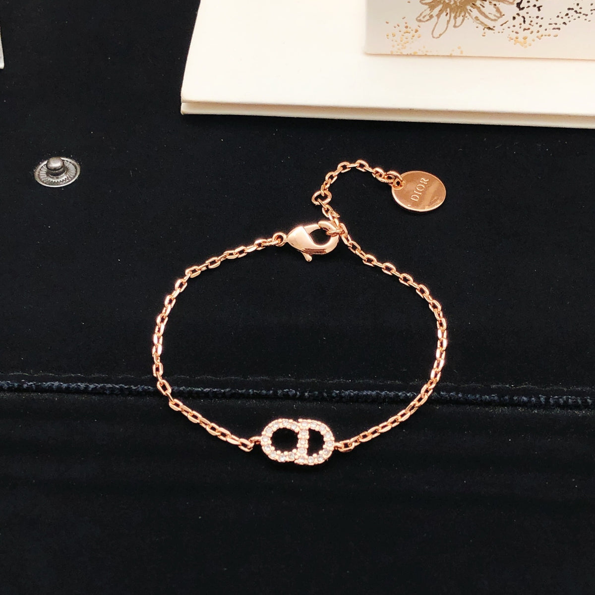Floral Motif Statement Bracelet in Rose-Gold-Tone front view