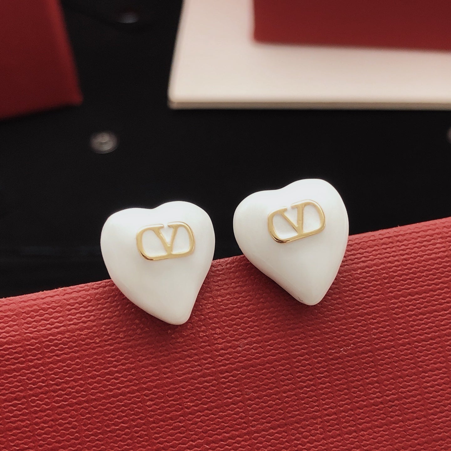 Heart Stud Earrings in Gold-Tone – White main product view