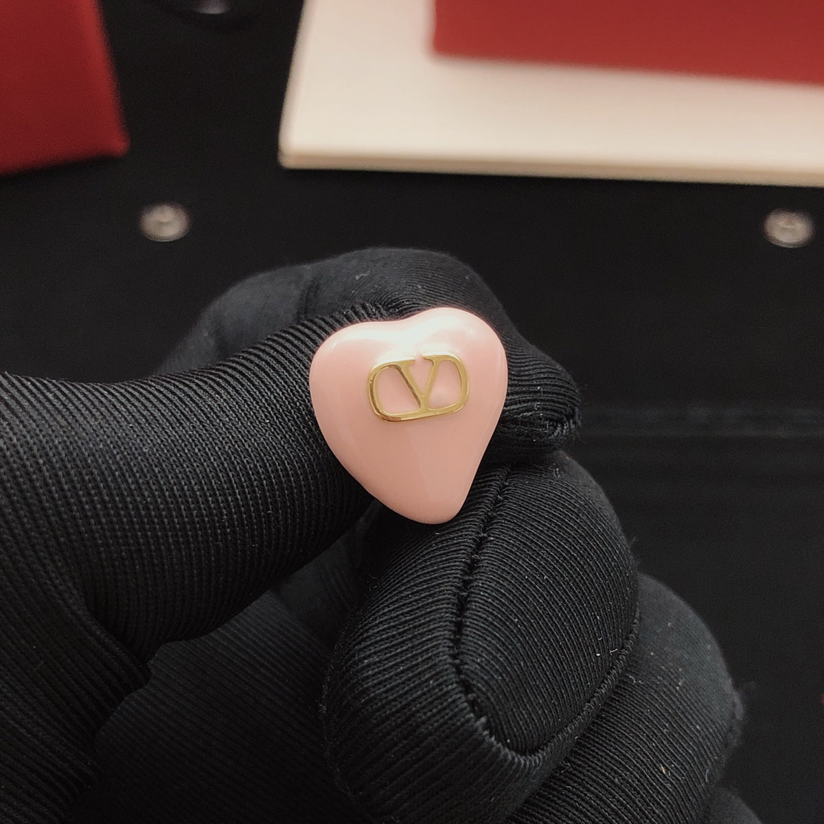 Heart Stud Earrings in Gold-Tone – Pink – Design 02 front view