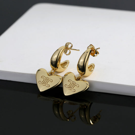 Signature Emblem Stud Earrings in Gold-Tone – Design 08 main product view