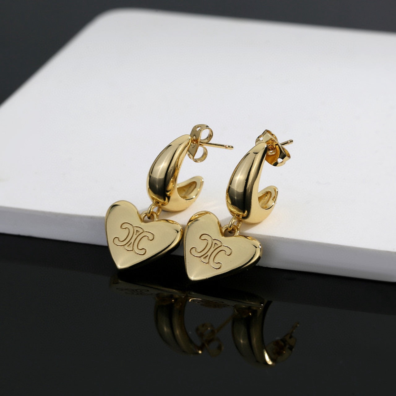 Signature Emblem Stud Earrings in Gold-Tone – Design 08 main product view