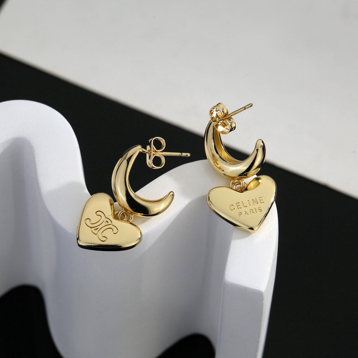 Signature Emblem Stud Earrings in Gold-Tone – Design 08 side detail