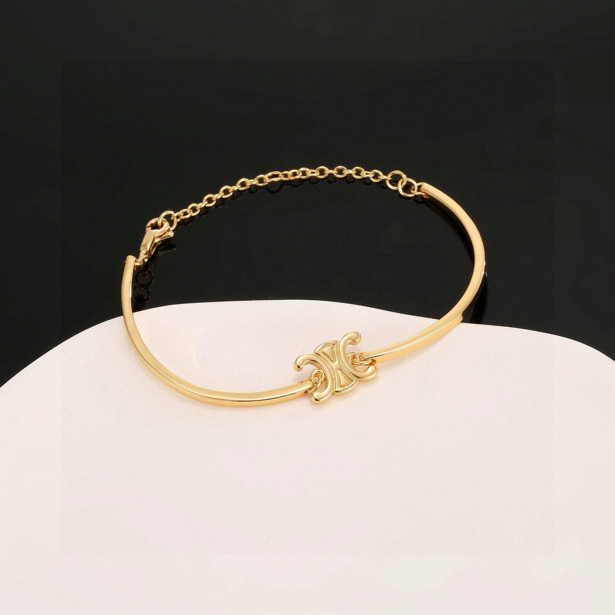 Triomphe-Inspired Emblem Cuff Bracelet in Gold-Tone main product view