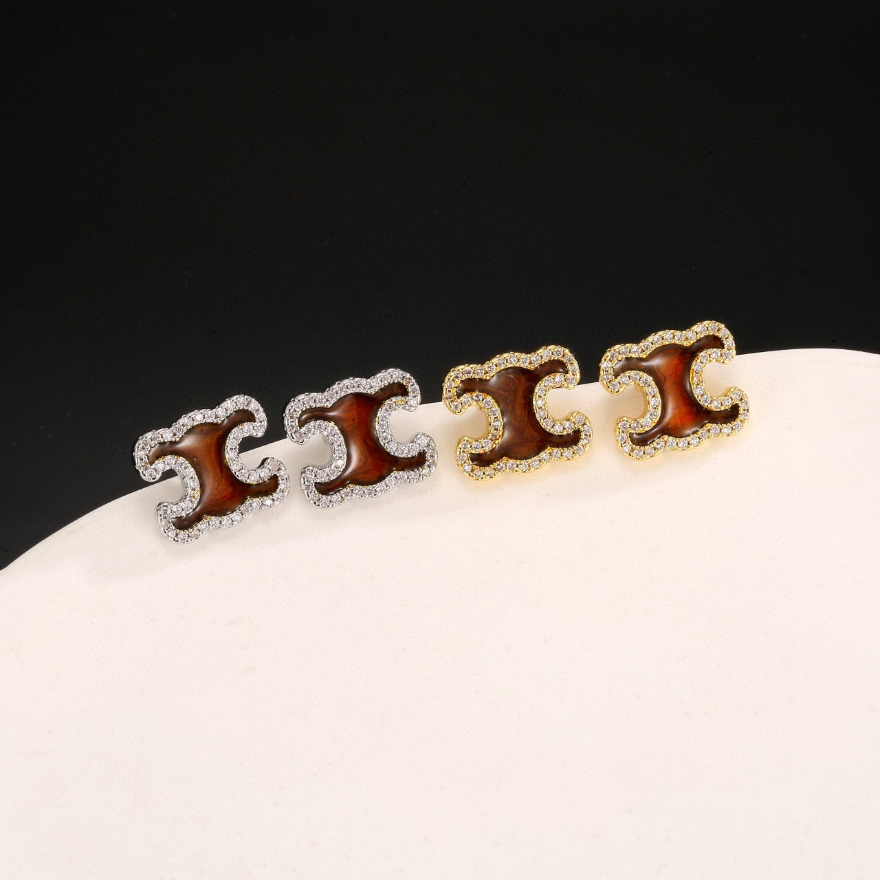 Signature Emblem Stud Earrings in Gold-Tone – Design 07 styled detail