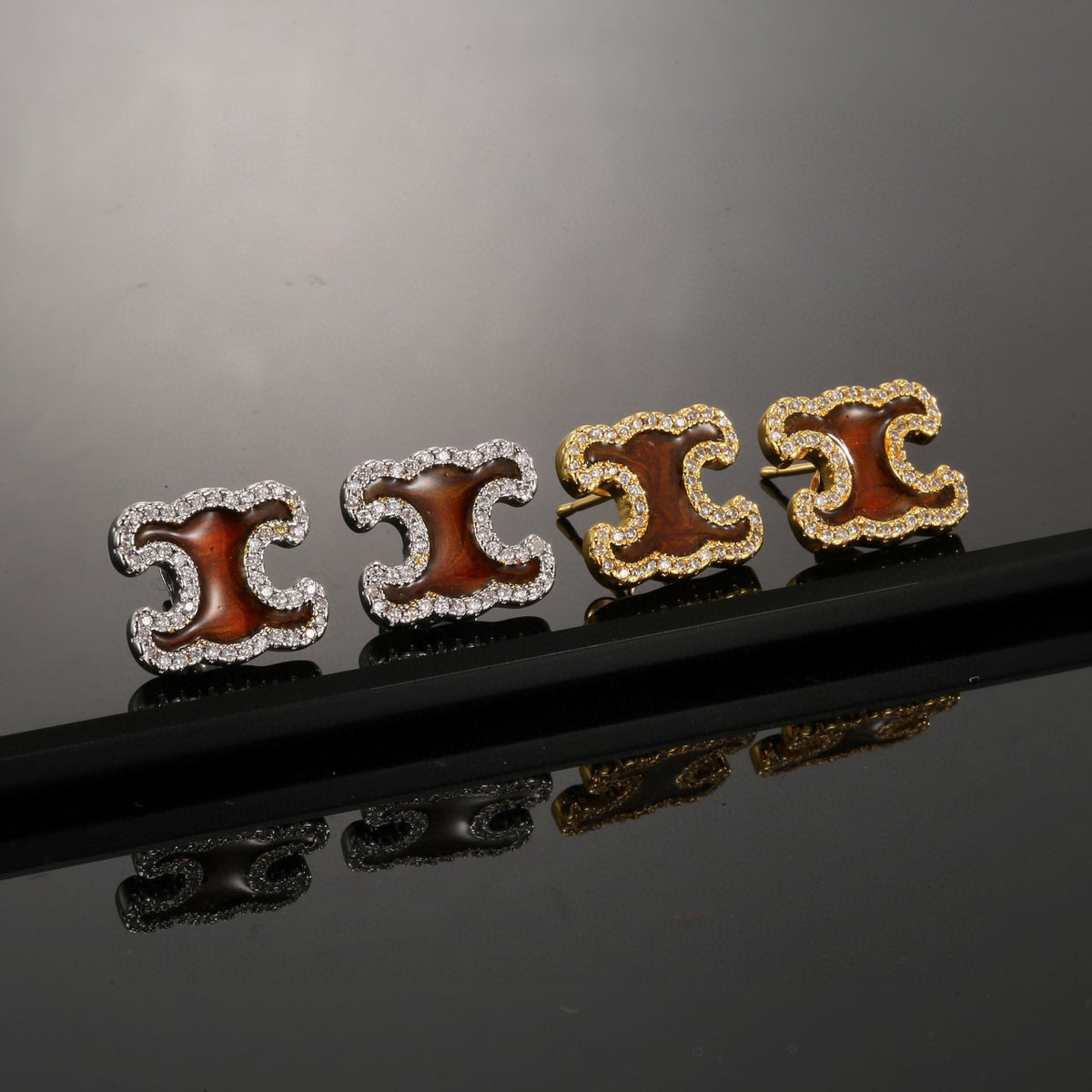 Signature Emblem Stud Earrings in Gold-Tone – Design 07 main product view
