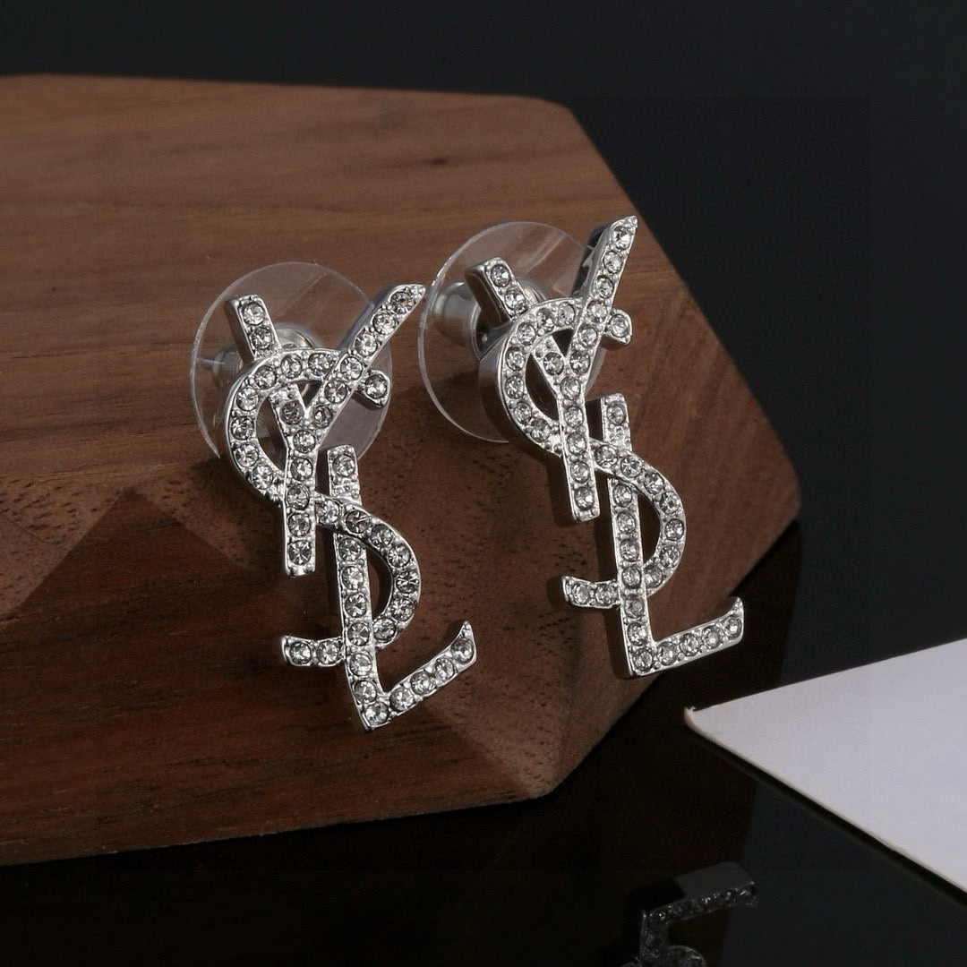 Geometric Emblem Stud Earrings in Polished Metal-Tone – Design 006 front product view