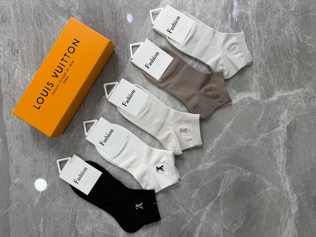 Louis Vuitton Modal Restrained Contrast Motifs Ankle Socks - 5-Pair Set