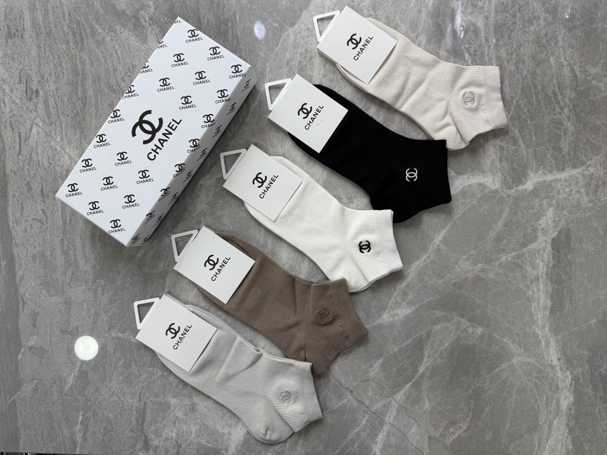 Chanel Modal Repeating Emblem Details Ankle Socks - 5-Pair Set