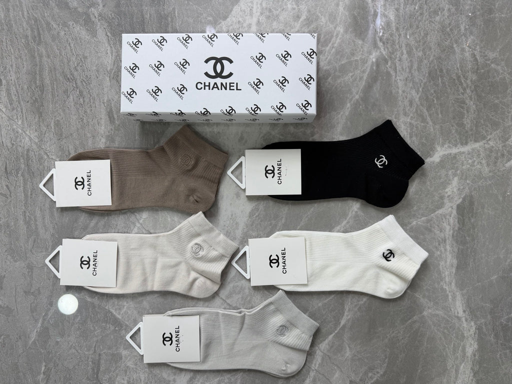 Chanel Modal Repeating Emblem Details Ankle Socks - 5-Pair Set