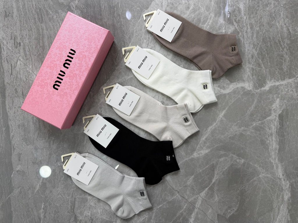 Miu Miu Clean Wordmark Details Ankle Socks - 5-Pair Set