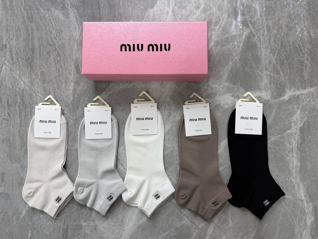 Miu Miu Clean Wordmark Details Ankle Socks - 5-Pair Set