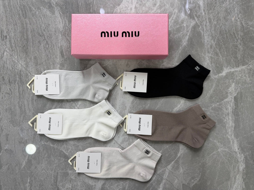 Miu Miu Clean Wordmark Details Ankle Socks - 5-Pair Set